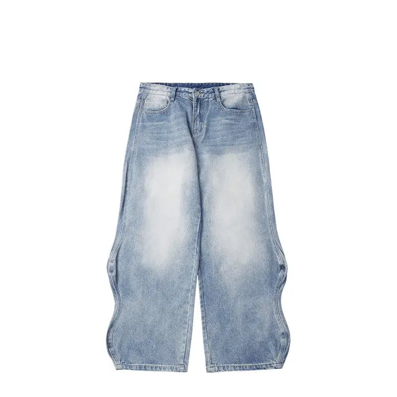 Unisex Wavy Washed  Wide Leg Jeans