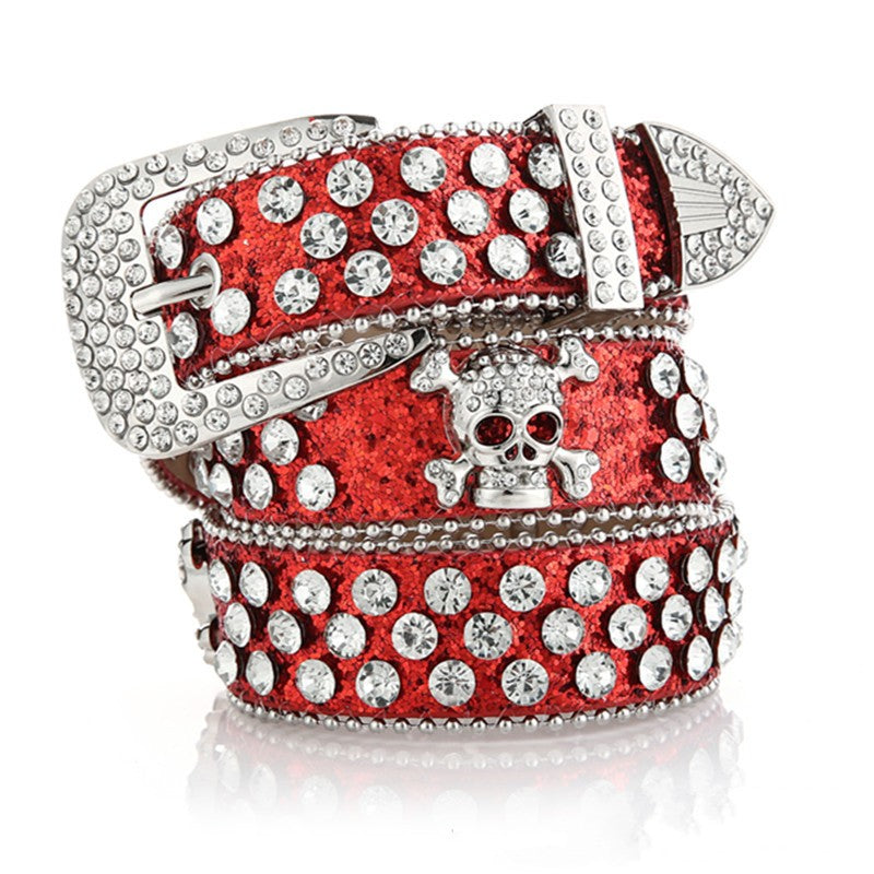 Rhinestone Skull Buckle Belt