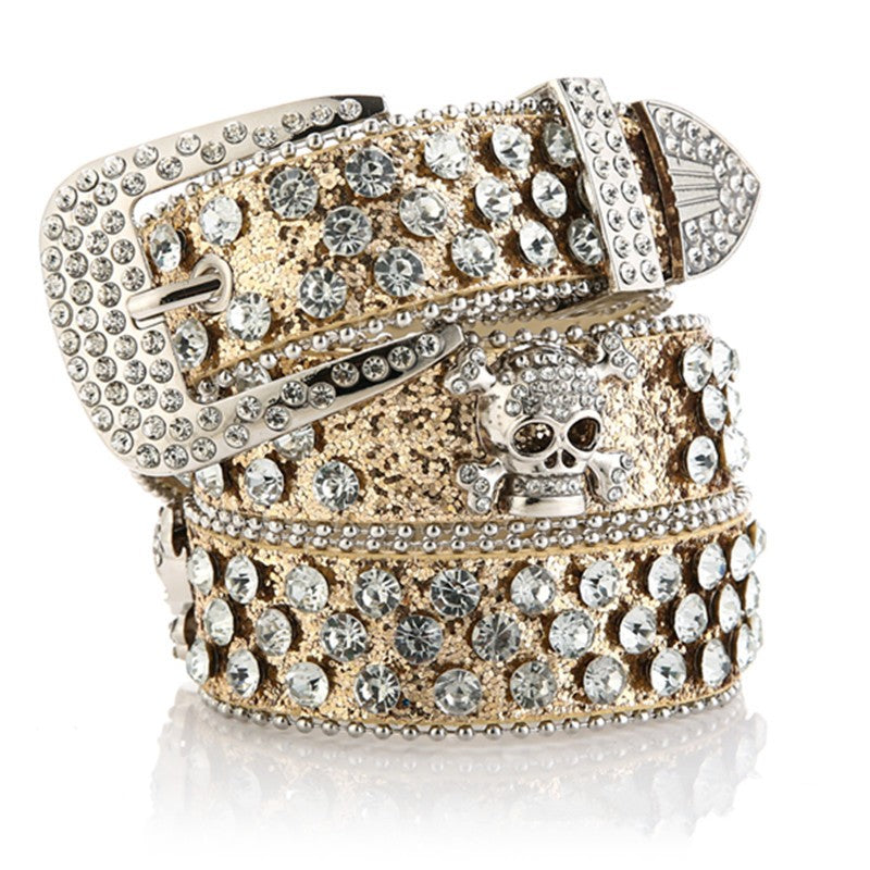 Rhinestone Skull Buckle Belt