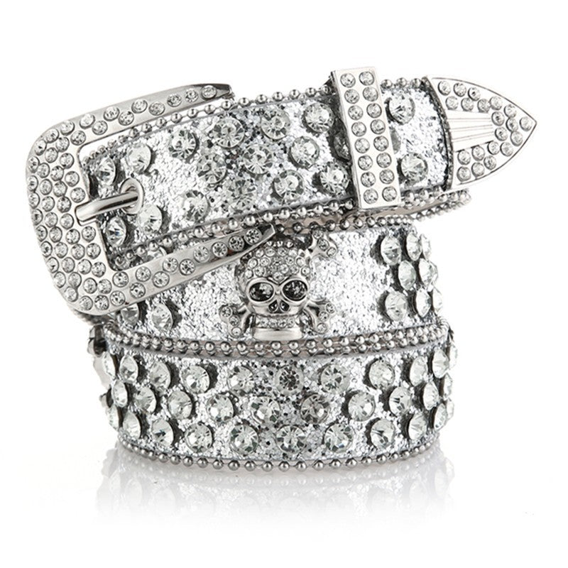 Rhinestone Skull Buckle Belt