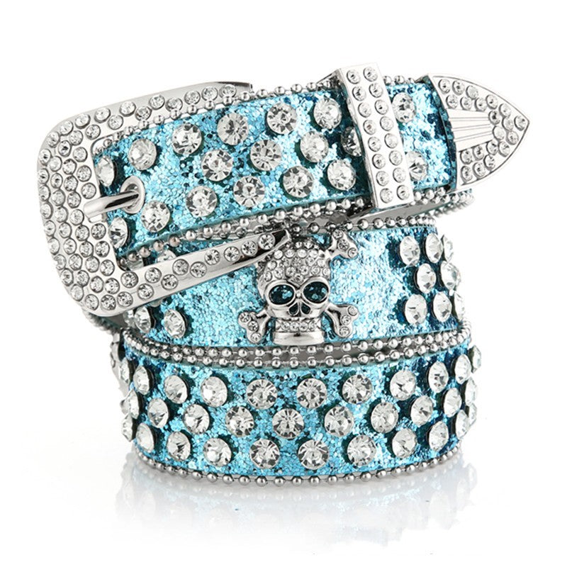 Rhinestone Skull Buckle Belt