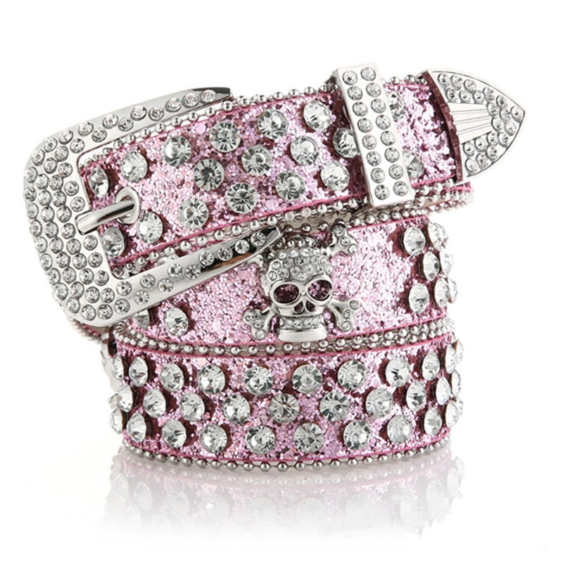 Rhinestone Skull Buckle Belt