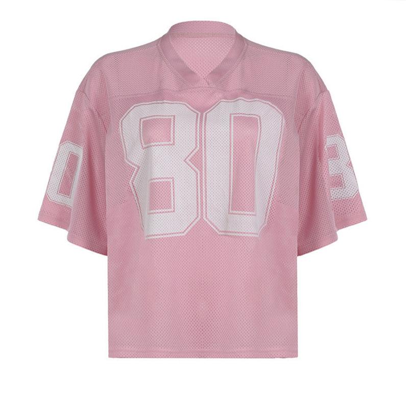 Number 80 Short Sleeve Jersey Light Pink T-Shirt