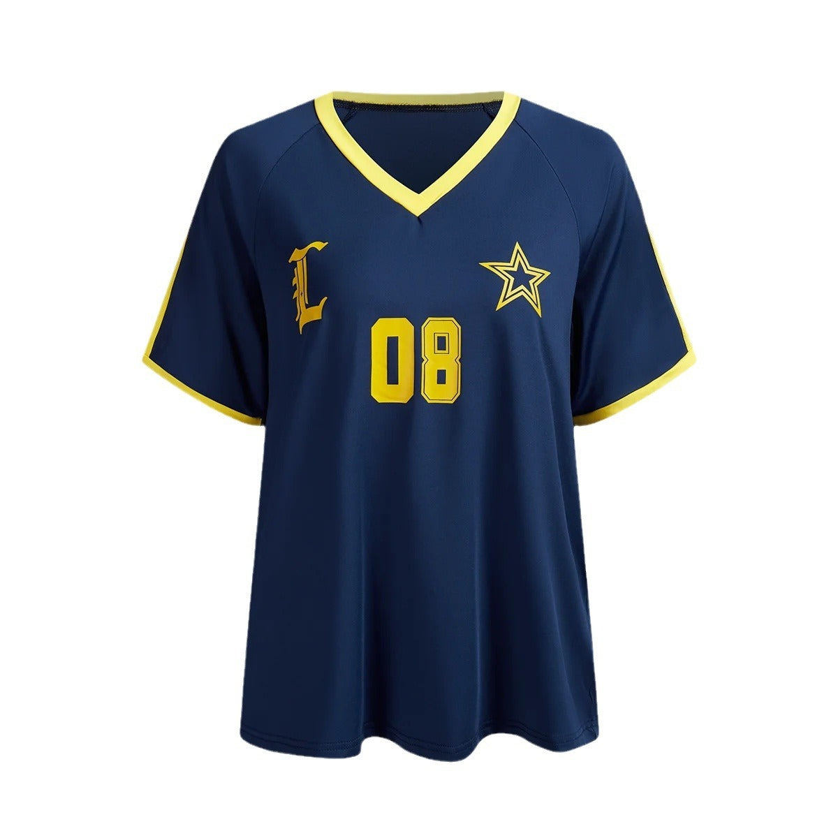Navy Blue Short Sleeve V-Neck Soccer Jersey T-Shirt