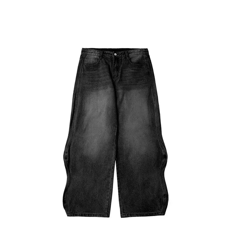 Unisex Wavy Washed  Wide Leg Jeans
