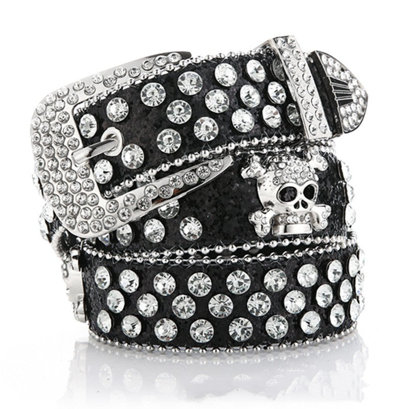 Rhinestone Skull Buckle Belt