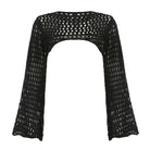 Loose Flare Long Sleeve Short Solid Hollow Sweater - Darlie Boutique